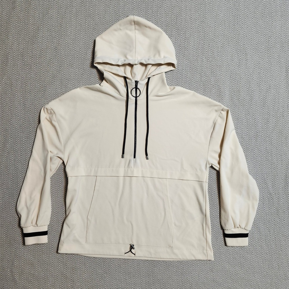 Zara Cream Quarter Zip Hoodie O-Ring Pullover Sweatshirt Small Athleisure